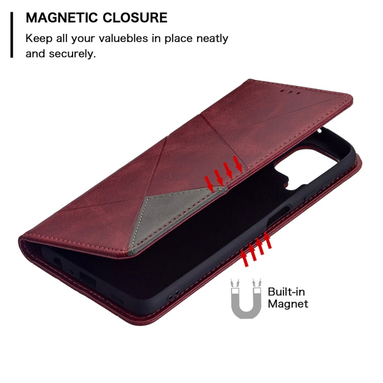 For Samsung Galaxy A22 4G Rhombus Texture Horizontal Flip Magnetic Leather Phone Case with Holder & Card Slots