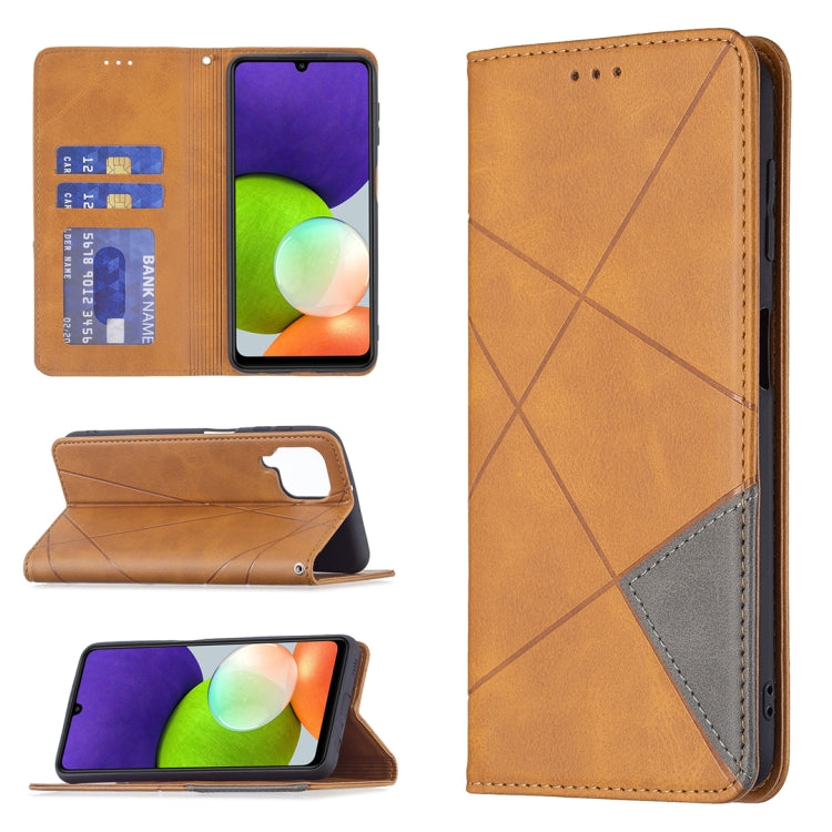 For Samsung Galaxy A22 4G Rhombus Texture Horizontal Flip Magnetic Leather Phone Case with Holder & Card Slots