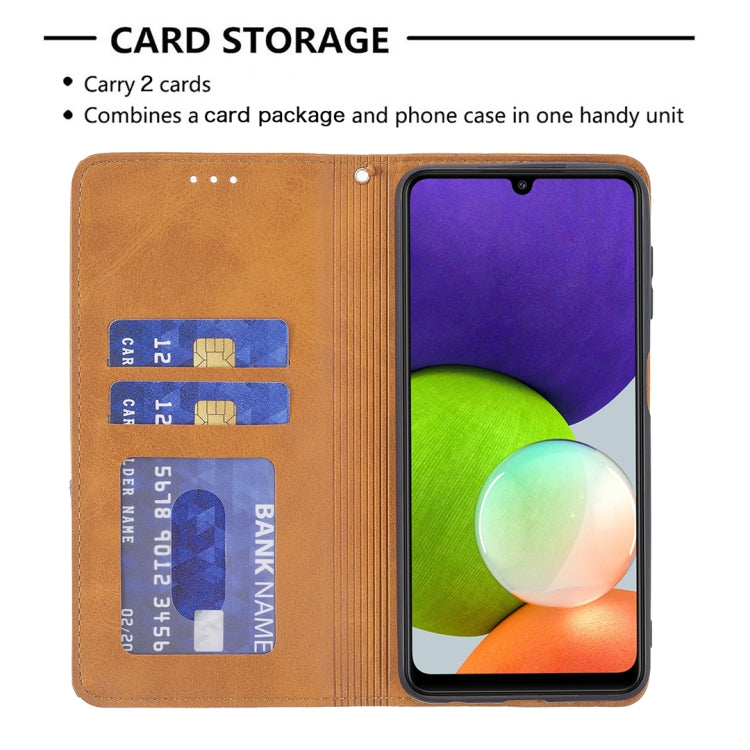 For Samsung Galaxy A22 4G Rhombus Texture Horizontal Flip Magnetic Leather Phone Case with Holder & Card Slots