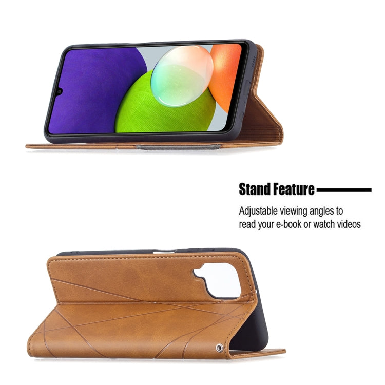 For Samsung Galaxy A22 4G Rhombus Texture Horizontal Flip Magnetic Leather Phone Case with Holder & Card Slots