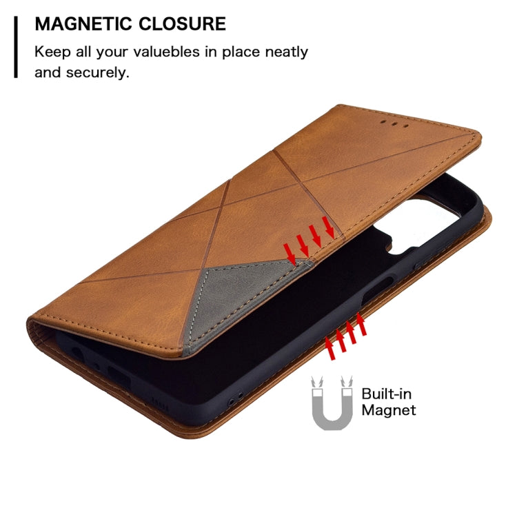 For Samsung Galaxy A22 4G Rhombus Texture Horizontal Flip Magnetic Leather Phone Case with Holder & Card Slots
