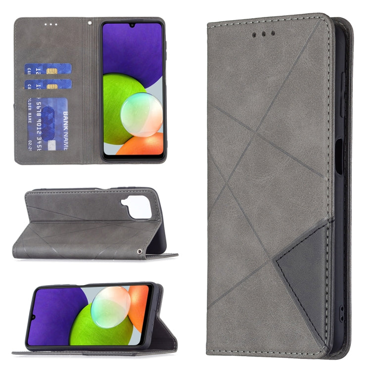 For Samsung Galaxy A22 4G Rhombus Texture Horizontal Flip Magnetic Leather Phone Case with Holder & Card Slots