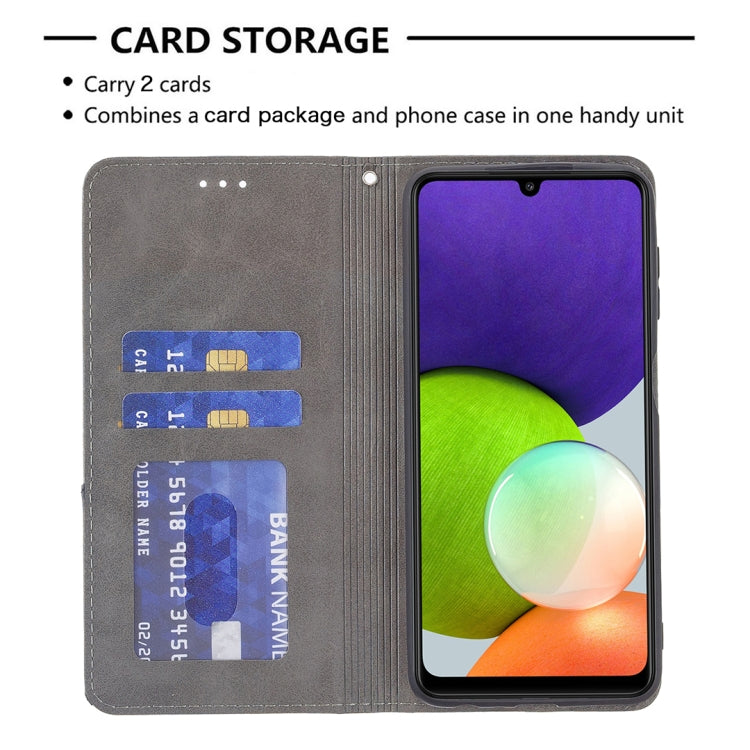 For Samsung Galaxy A22 4G Rhombus Texture Horizontal Flip Magnetic Leather Phone Case with Holder & Card Slots