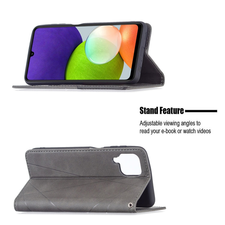 For Samsung Galaxy A22 4G Rhombus Texture Horizontal Flip Magnetic Leather Phone Case with Holder & Card Slots