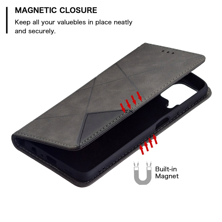 For Samsung Galaxy A22 4G Rhombus Texture Horizontal Flip Magnetic Leather Phone Case with Holder & Card Slots