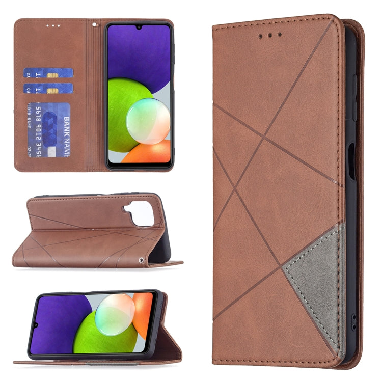 For Samsung Galaxy A22 4G Rhombus Texture Horizontal Flip Magnetic Leather Phone Case with Holder & Card Slots