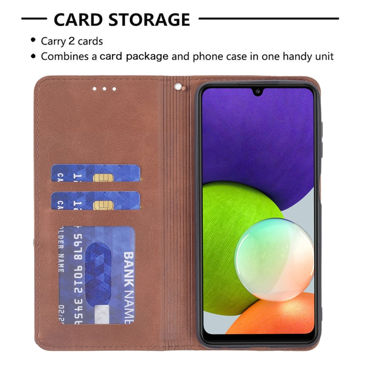 For Samsung Galaxy A22 4G Rhombus Texture Horizontal Flip Magnetic Leather Phone Case with Holder & Card Slots