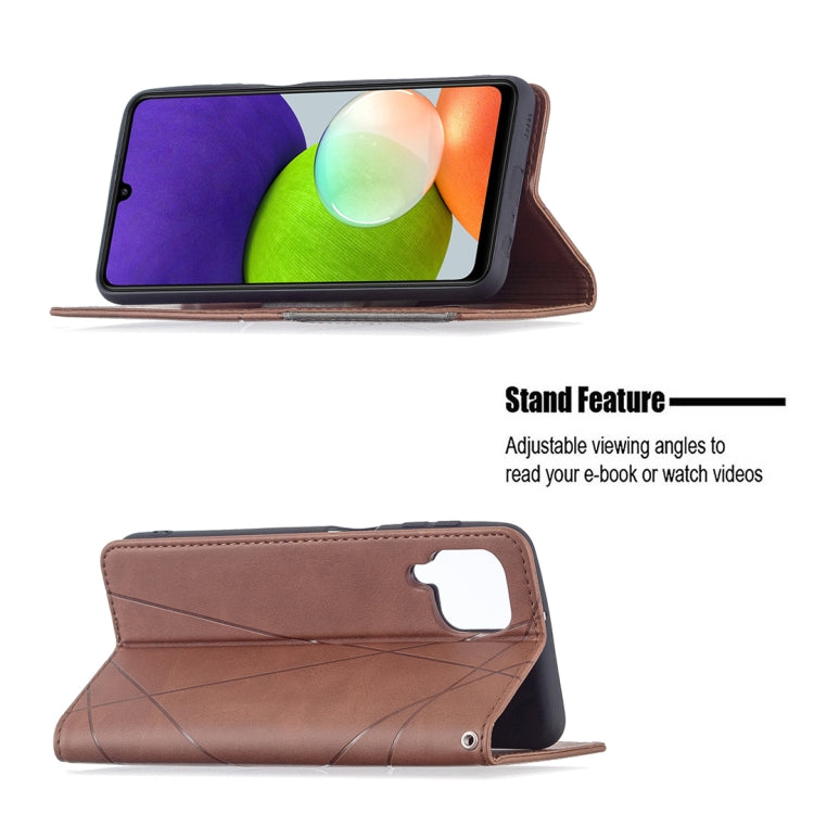For Samsung Galaxy A22 4G Rhombus Texture Horizontal Flip Magnetic Leather Phone Case with Holder & Card Slots