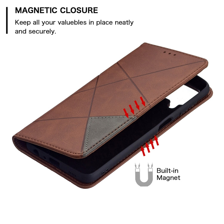 For Samsung Galaxy A22 4G Rhombus Texture Horizontal Flip Magnetic Leather Phone Case with Holder & Card Slots