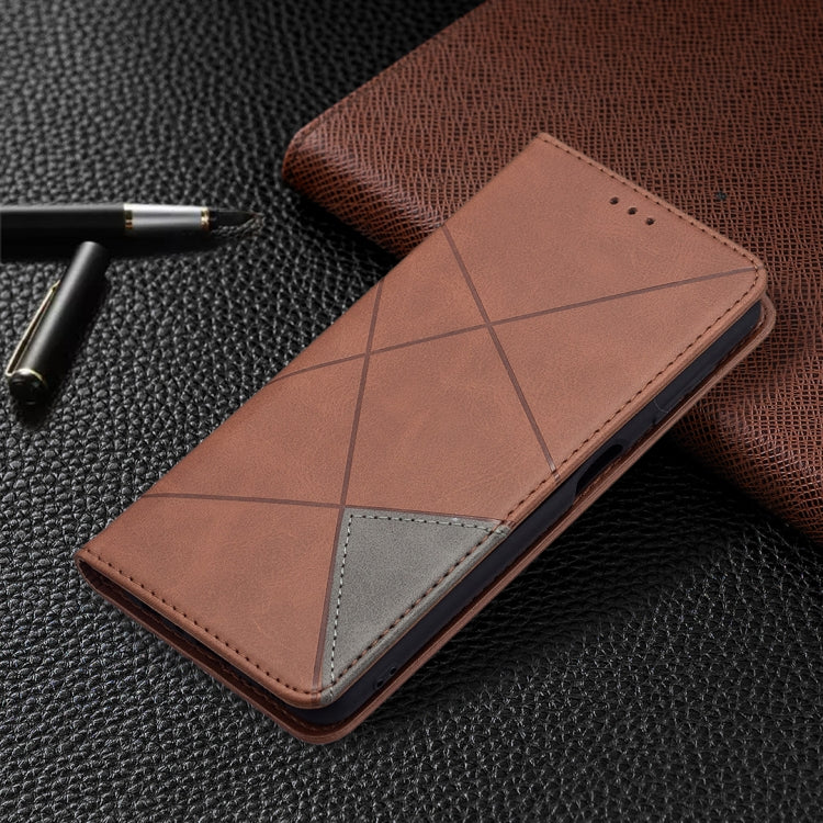 For Samsung Galaxy A22 4G Rhombus Texture Horizontal Flip Magnetic Leather Phone Case with Holder & Card Slots