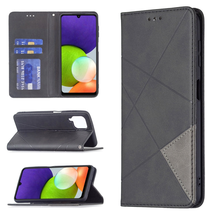 For Samsung Galaxy A22 4G Rhombus Texture Horizontal Flip Magnetic Leather Phone Case with Holder & Card Slots
