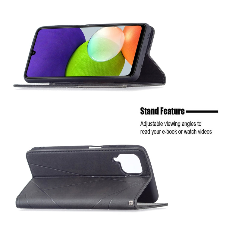 For Samsung Galaxy A22 4G Rhombus Texture Horizontal Flip Magnetic Leather Phone Case with Holder & Card Slots
