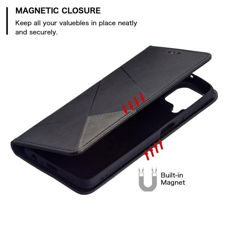 For Samsung Galaxy A22 4G Rhombus Texture Horizontal Flip Magnetic Leather Phone Case with Holder & Card Slots