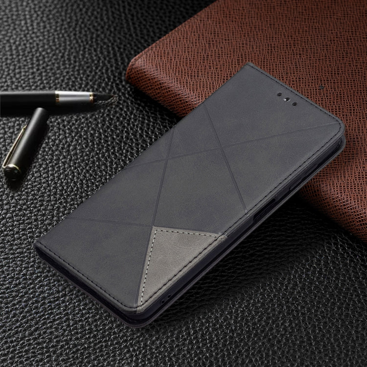 For Samsung Galaxy A22 4G Rhombus Texture Horizontal Flip Magnetic Leather Phone Case with Holder & Card Slots