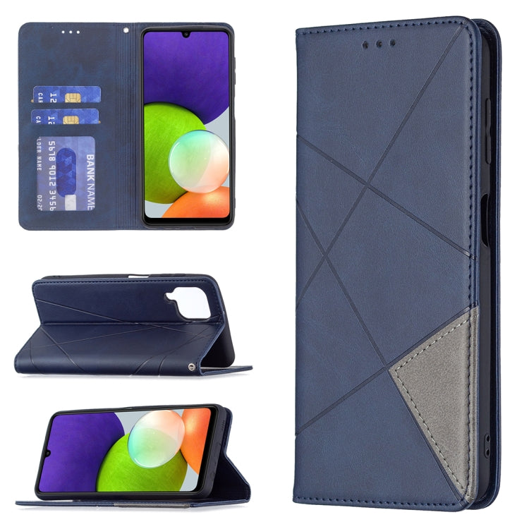 For Samsung Galaxy A22 4G Rhombus Texture Horizontal Flip Magnetic Leather Phone Case with Holder & Card Slots