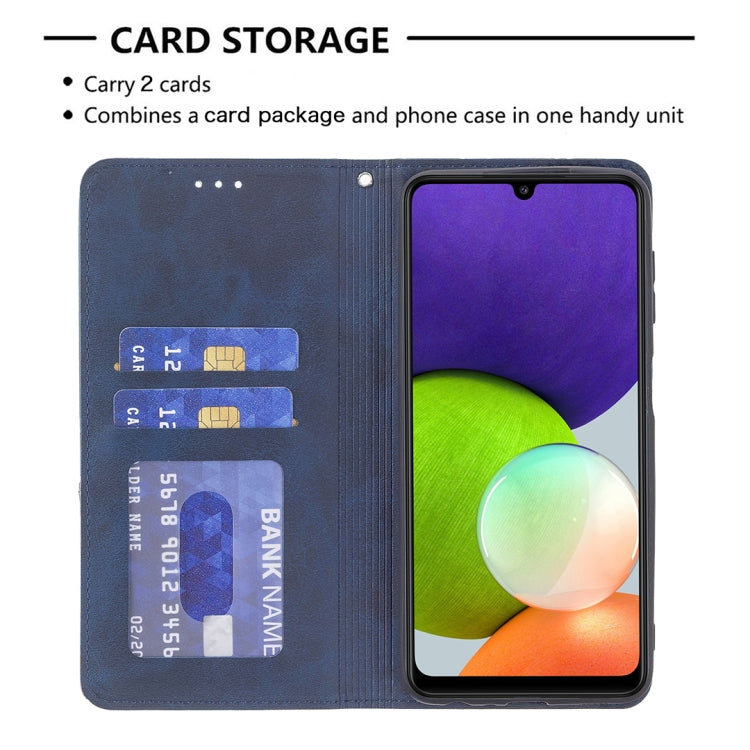 For Samsung Galaxy A22 4G Rhombus Texture Horizontal Flip Magnetic Leather Phone Case with Holder & Card Slots