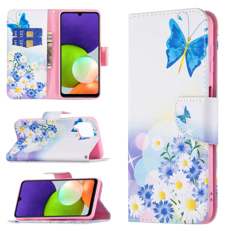 For Samsung Galaxy A22 4G Colored Drawing Pattern Horizontal Flip Leather Phone Case with Holder & Card Slots & Wallet