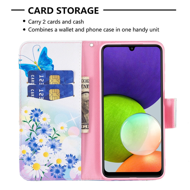 For Samsung Galaxy A22 4G Colored Drawing Pattern Horizontal Flip Leather Phone Case with Holder & Card Slots & Wallet
