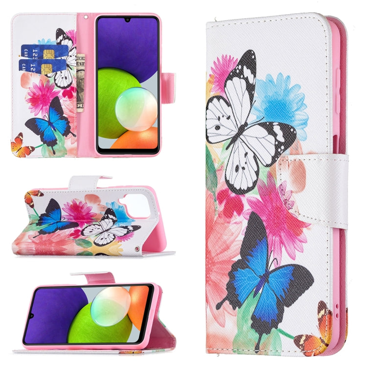 For Samsung Galaxy A22 4G Colored Drawing Pattern Horizontal Flip Leather Phone Case with Holder & Card Slots & Wallet