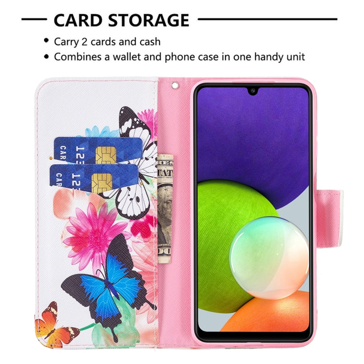 For Samsung Galaxy A22 4G Colored Drawing Pattern Horizontal Flip Leather Phone Case with Holder & Card Slots & Wallet