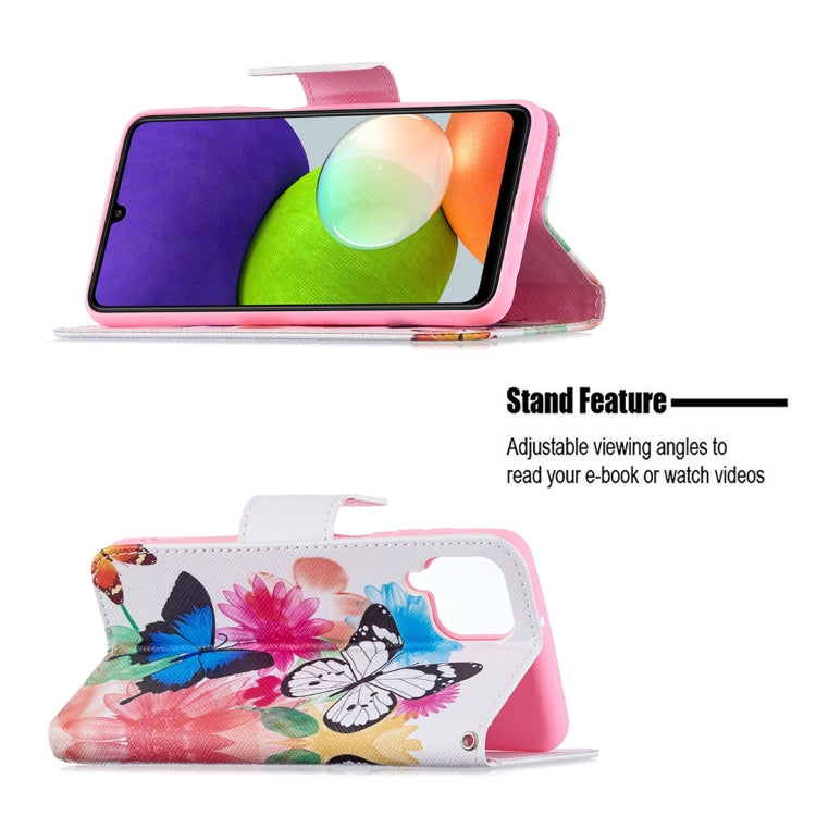 For Samsung Galaxy A22 4G Colored Drawing Pattern Horizontal Flip Leather Phone Case with Holder & Card Slots & Wallet