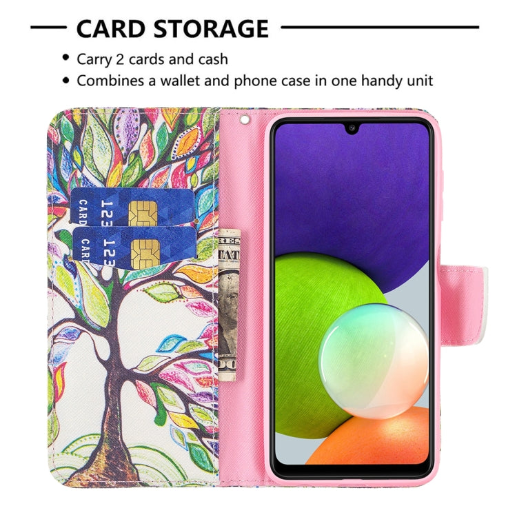 For Samsung Galaxy A22 4G Colored Drawing Pattern Horizontal Flip Leather Phone Case with Holder & Card Slots & Wallet