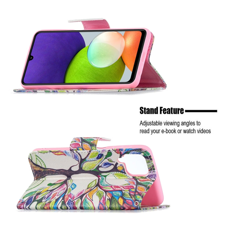 For Samsung Galaxy A22 4G Colored Drawing Pattern Horizontal Flip Leather Phone Case with Holder & Card Slots & Wallet