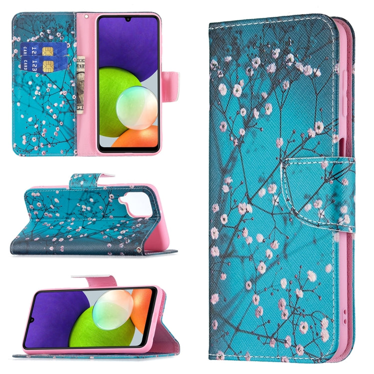 For Samsung Galaxy A22 4G Colored Drawing Pattern Horizontal Flip Leather Phone Case with Holder & Card Slots & Wallet