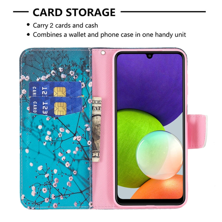 For Samsung Galaxy A22 4G Colored Drawing Pattern Horizontal Flip Leather Phone Case with Holder & Card Slots & Wallet