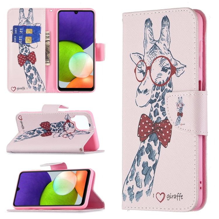 For Samsung Galaxy A22 4G Colored Drawing Pattern Horizontal Flip Leather Phone Case with Holder & Card Slots & Wallet