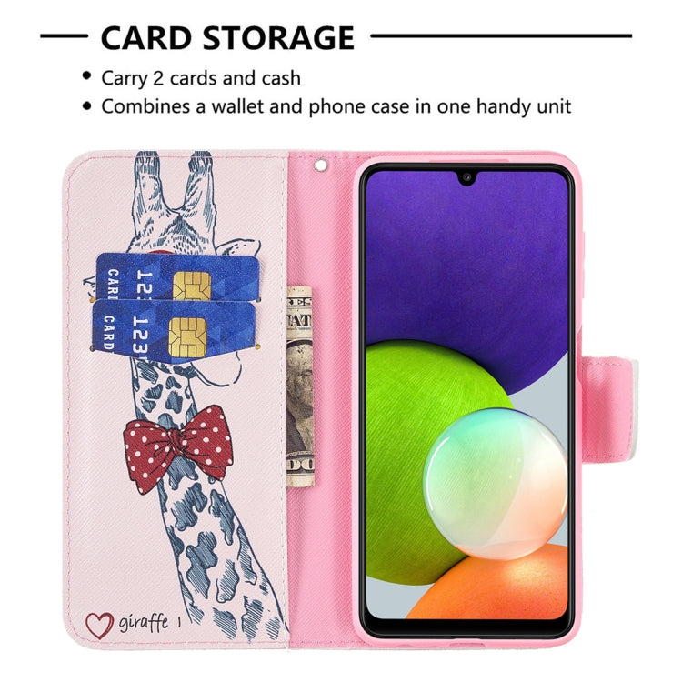 For Samsung Galaxy A22 4G Colored Drawing Pattern Horizontal Flip Leather Phone Case with Holder & Card Slots & Wallet