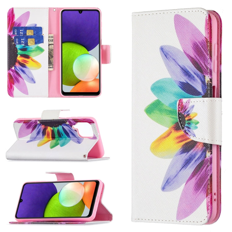 For Samsung Galaxy A22 4G Colored Drawing Pattern Horizontal Flip Leather Phone Case with Holder & Card Slots & Wallet