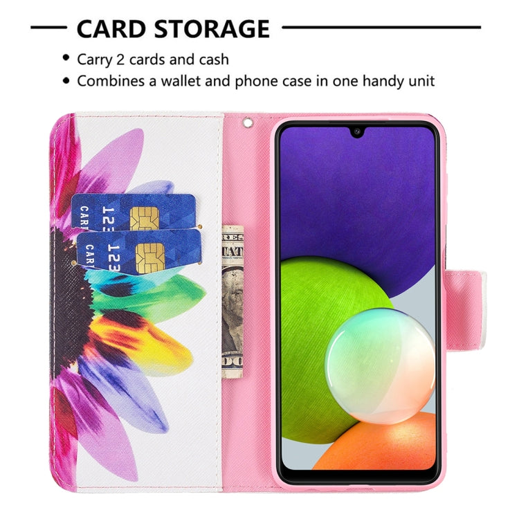 For Samsung Galaxy A22 4G Colored Drawing Pattern Horizontal Flip Leather Phone Case with Holder & Card Slots & Wallet