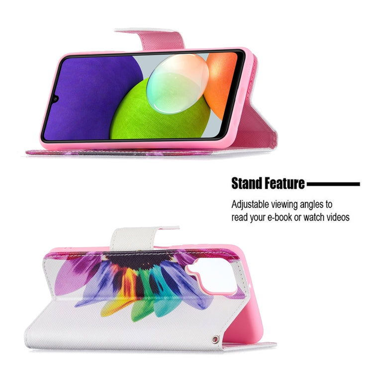 For Samsung Galaxy A22 4G Colored Drawing Pattern Horizontal Flip Leather Phone Case with Holder & Card Slots & Wallet