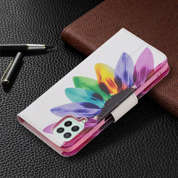 For Samsung Galaxy A22 4G Colored Drawing Pattern Horizontal Flip Leather Phone Case with Holder & Card Slots & Wallet