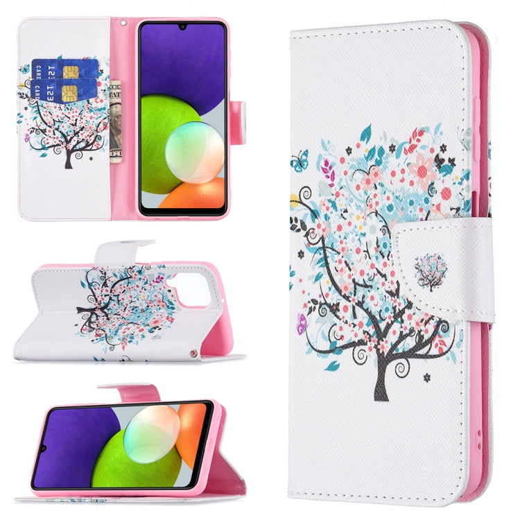 For Samsung Galaxy A22 4G Colored Drawing Pattern Horizontal Flip Leather Phone Case with Holder & Card Slots & Wallet