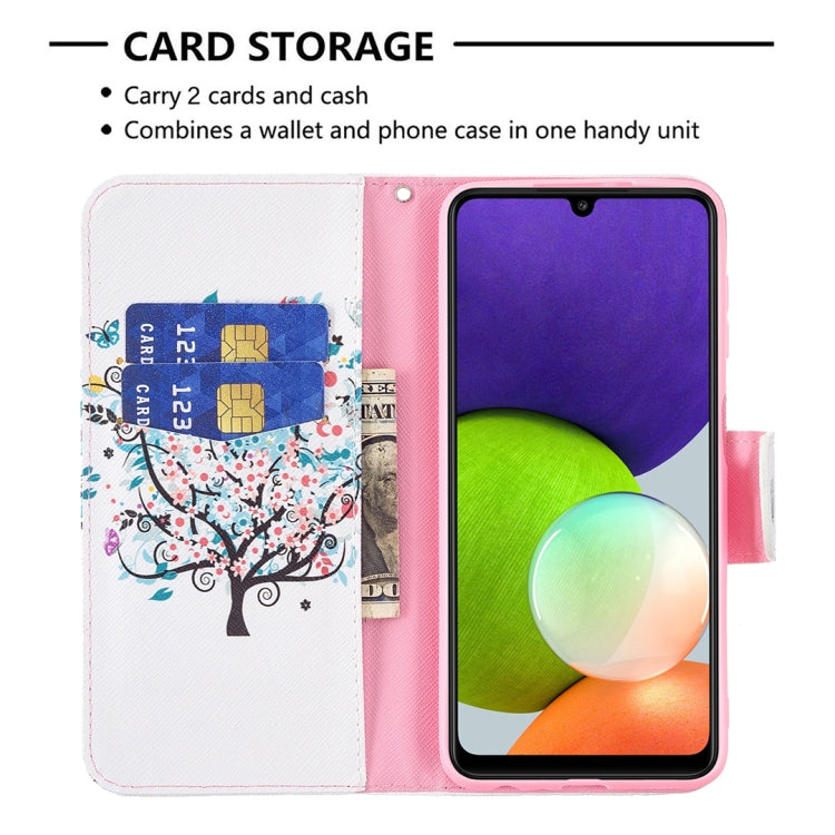 For Samsung Galaxy A22 4G Colored Drawing Pattern Horizontal Flip Leather Phone Case with Holder & Card Slots & Wallet