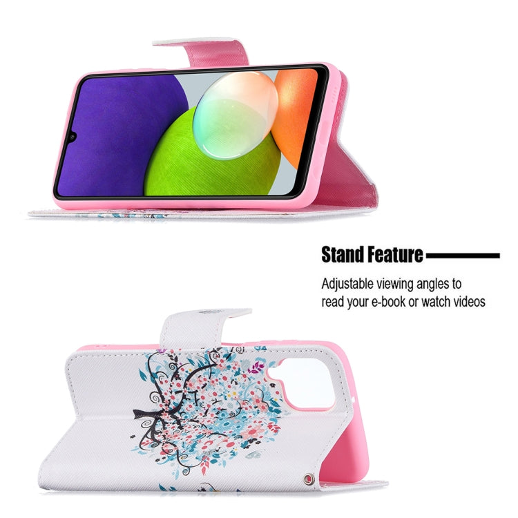 For Samsung Galaxy A22 4G Colored Drawing Pattern Horizontal Flip Leather Phone Case with Holder & Card Slots & Wallet