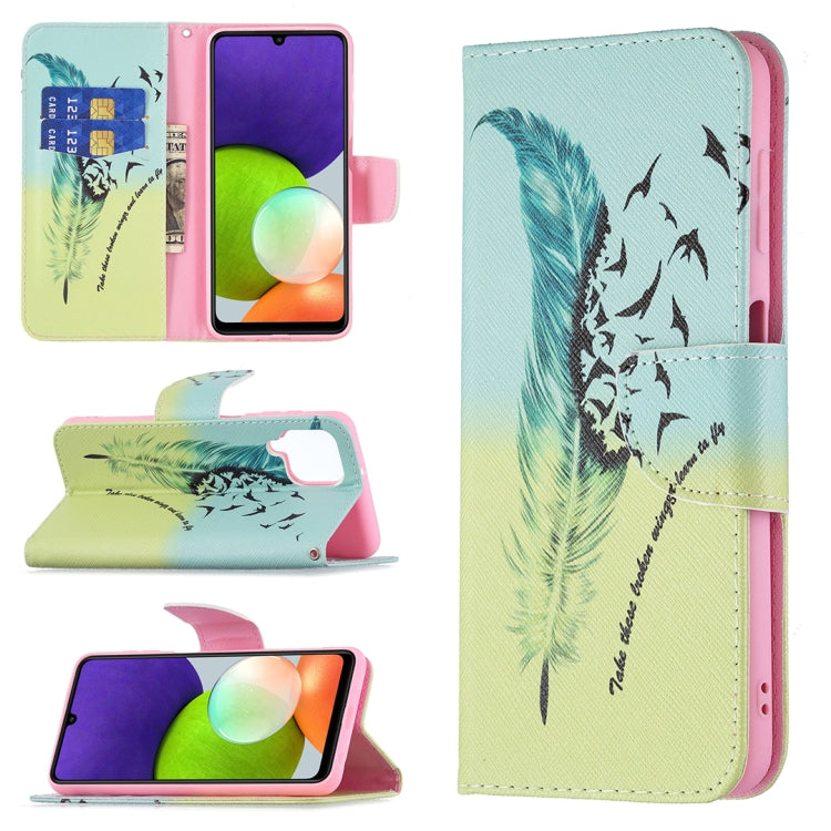 For Samsung Galaxy A22 4G Colored Drawing Pattern Horizontal Flip Leather Phone Case with Holder & Card Slots & Wallet