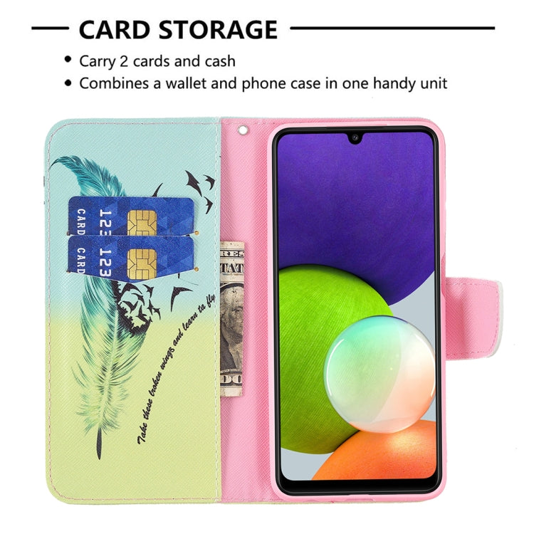 For Samsung Galaxy A22 4G Colored Drawing Pattern Horizontal Flip Leather Phone Case with Holder & Card Slots & Wallet
