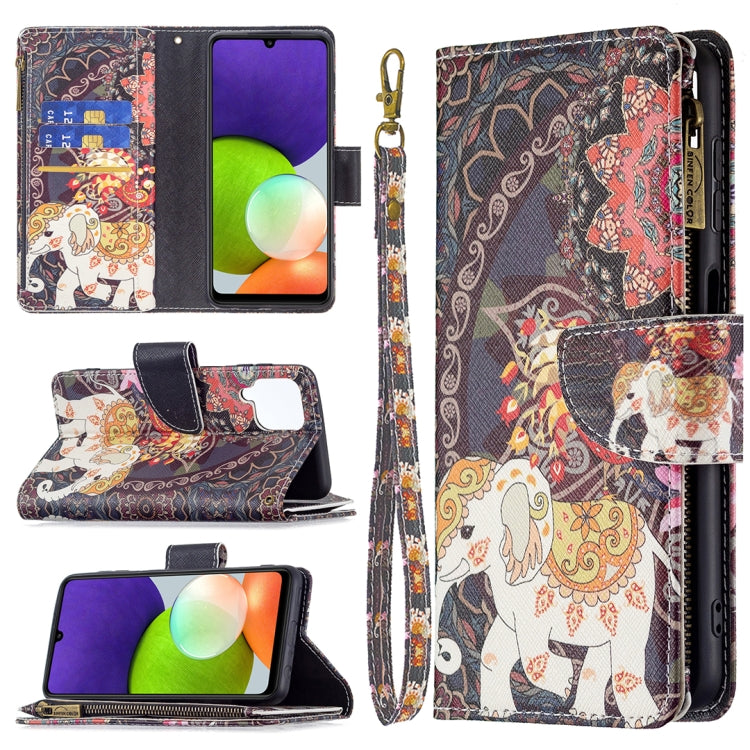 For Samsung Galaxy A22 4G Colored Drawing Pattern Zipper Horizontal Flip Leather Phone Case with Holder & Card Slots & Wallet