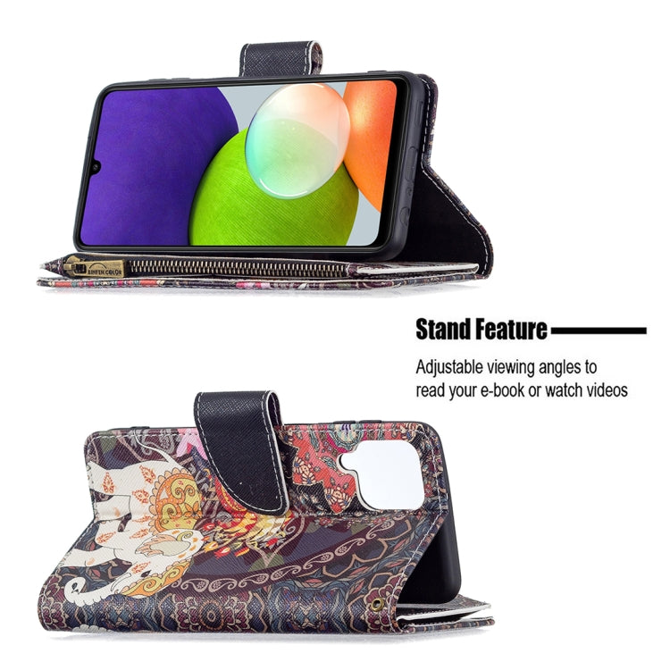 For Samsung Galaxy A22 4G Colored Drawing Pattern Zipper Horizontal Flip Leather Phone Case with Holder & Card Slots & Wallet