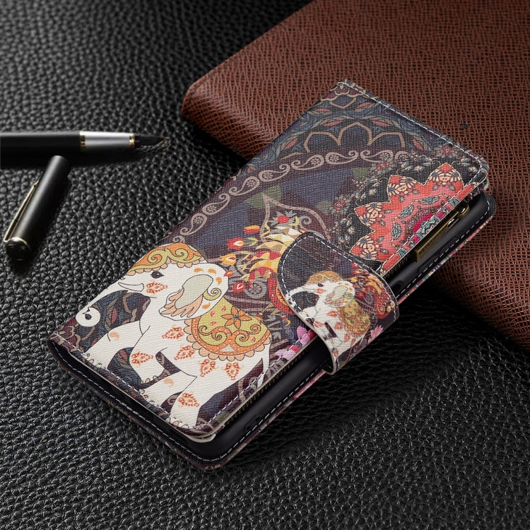 For Samsung Galaxy A22 4G Colored Drawing Pattern Zipper Horizontal Flip Leather Phone Case with Holder & Card Slots & Wallet