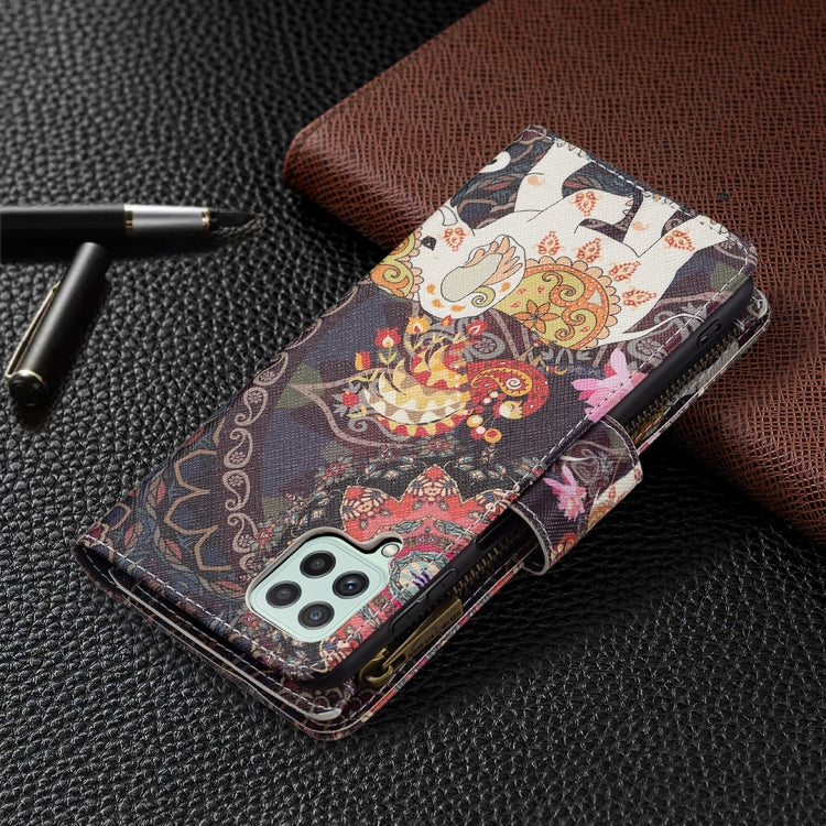 For Samsung Galaxy A22 4G Colored Drawing Pattern Zipper Horizontal Flip Leather Phone Case with Holder & Card Slots & Wallet