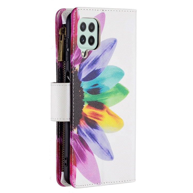 For Samsung Galaxy A22 4G Colored Drawing Pattern Zipper Horizontal Flip Leather Phone Case with Holder & Card Slots & Wallet