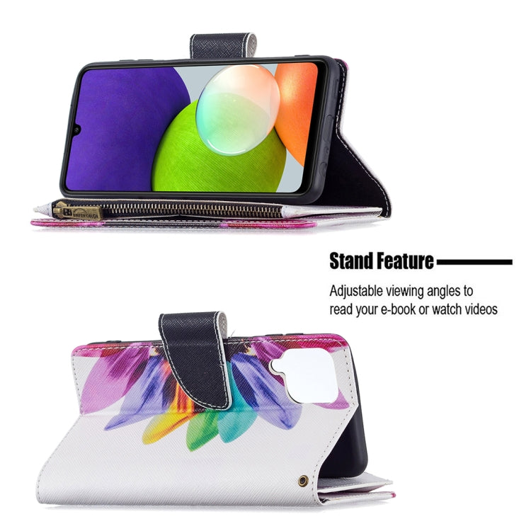 For Samsung Galaxy A22 4G Colored Drawing Pattern Zipper Horizontal Flip Leather Phone Case with Holder & Card Slots & Wallet