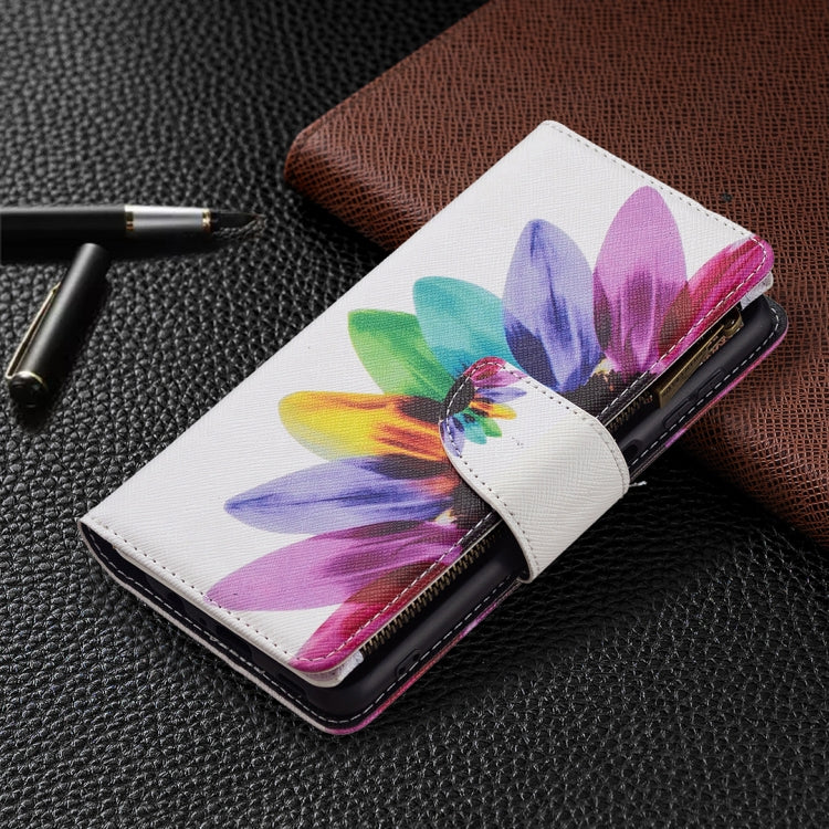 For Samsung Galaxy A22 4G Colored Drawing Pattern Zipper Horizontal Flip Leather Phone Case with Holder & Card Slots & Wallet