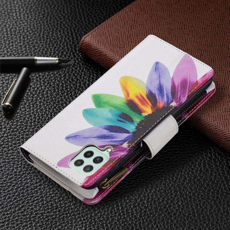 For Samsung Galaxy A22 4G Colored Drawing Pattern Zipper Horizontal Flip Leather Phone Case with Holder & Card Slots & Wallet