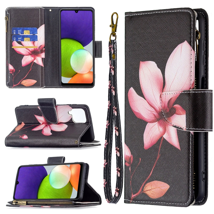 For Samsung Galaxy A22 4G Colored Drawing Pattern Zipper Horizontal Flip Leather Phone Case with Holder & Card Slots & Wallet