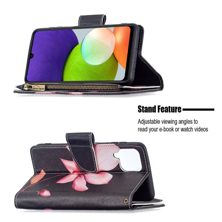 For Samsung Galaxy A22 4G Colored Drawing Pattern Zipper Horizontal Flip Leather Phone Case with Holder & Card Slots & Wallet